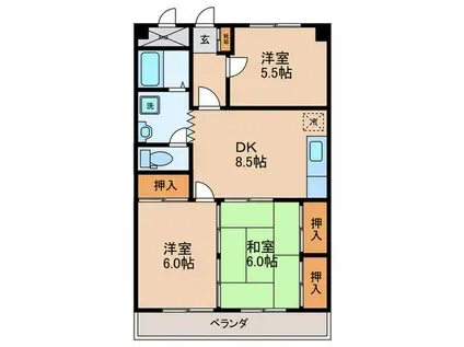 ロイヤルビュー(3DK/4階)の間取り写真
