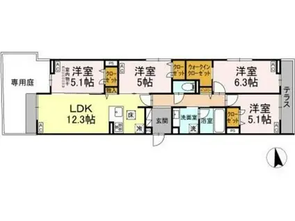 セレスティア新小岩(4LDK/1階)の間取り写真
