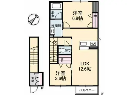メゾンド セルディーナ(2LDK/2階)の間取り写真