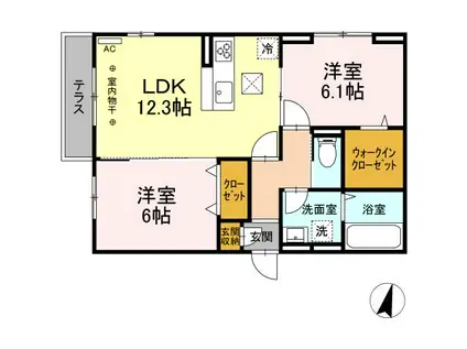 小田急江ノ島線 湘南台駅 徒歩10分 3階建 築3年(2LDK/1階)の間取り写真