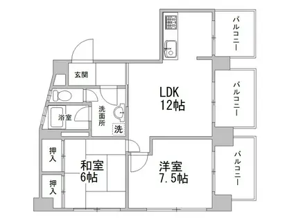 川元ビル(2LDK/3階)の間取り写真