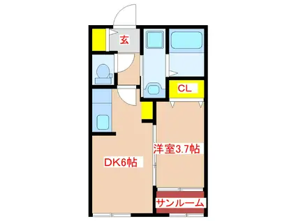 CRESC R-SIDE(1DK/1階)の間取り写真