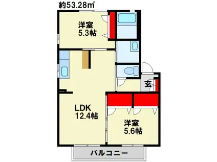 サイドパーク本城II  B棟(2LDK/2階)の間取り写真
