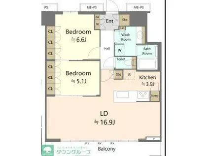 グランドミッドタワーズ大宮スカイタワー(2LDK/21階)の間取り写真