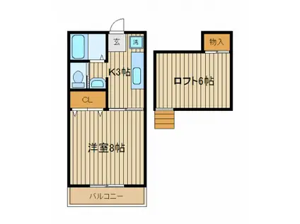 ブランドール冨士ツー(1K/2階)の間取り写真
