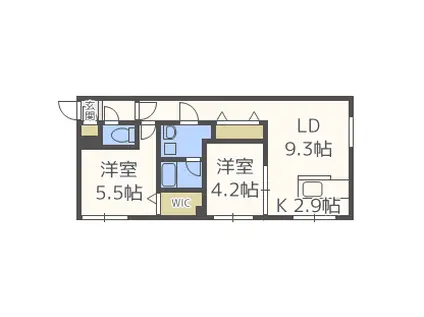 ガレ・ド・ボヌール(2LDK/2階)の間取り写真