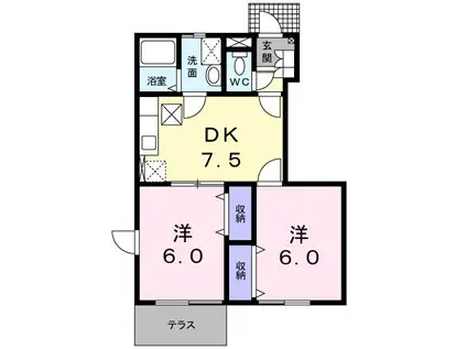 コンフォード・ビ・アンジュ(2DK/1階)の間取り写真