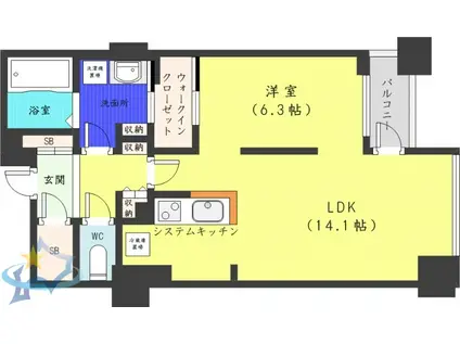 プライムメゾン大通公園(1LDK/7階)の間取り写真