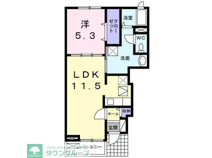 アルブル・ヴィラージュII(1LDK/1階)の間取り写真