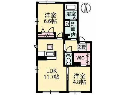 ソレアードIIB(2LDK/1階)の間取り写真