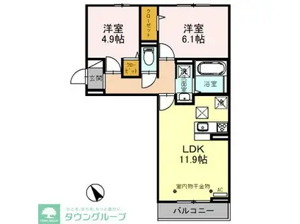 プランドール蒲生南町II(2LDK/3階)の間取り写真