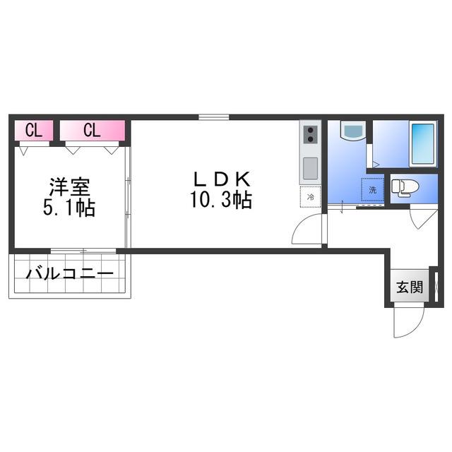 ラフィーネ石本II(1LDK/3階)の間取り写真