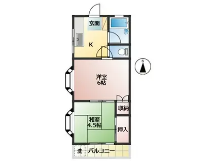 西武新宿線 花小金井駅 徒歩4分 2階建 築36年(2K/2階)の間取り写真