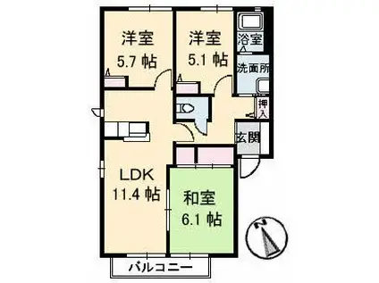 ラフォーレC棟(3LDK/1階)の間取り写真
