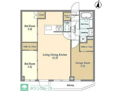 アジールコート練馬中村橋(2SLDK/1階)の間取り写真