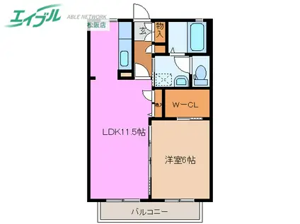 コーポフレグランス F棟(1LDK/2階)の間取り写真