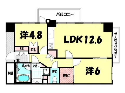 神戸元町山手ヴィアージュ(2LDK/4階)の間取り写真