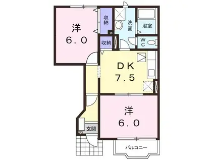 オークメドウA(2DK/1階)の間取り写真