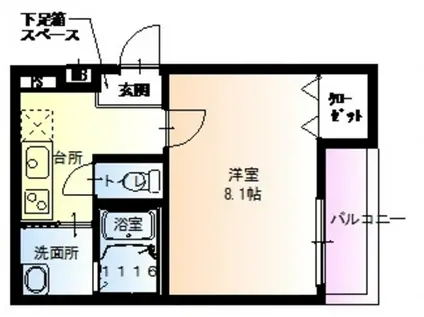 フジパレス遠里小野III番館(1K/2階)の間取り写真
