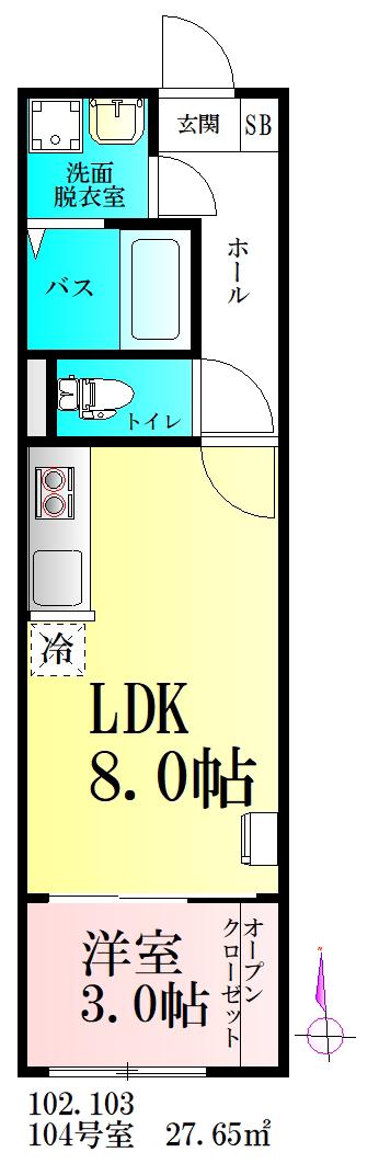 AMELO台原(1LDK/1階)の間取り写真