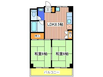 リバーサイドニッシンジョウトウハイツ(2LDK/2階)の間取り写真