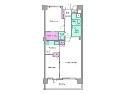 レジディア祐天寺 5階(2LDK/5階)の間取り写真