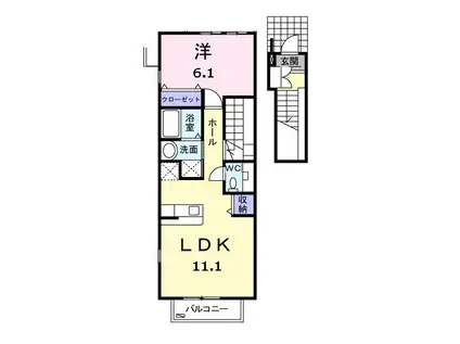 グリーンヒル(1LDK/2階)の間取り写真