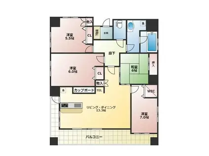 グランド・ルー鳥栖フォセット(3LDK/4階)の間取り写真