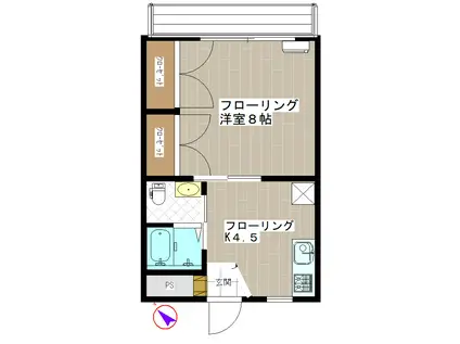 ハイツナラIII(1K/1階)の間取り写真