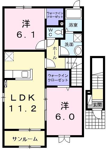 ヒルズ・ビラC(2LDK/2階)の間取り写真