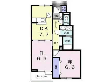エテルネル A棟(2DK/1階)の間取り写真