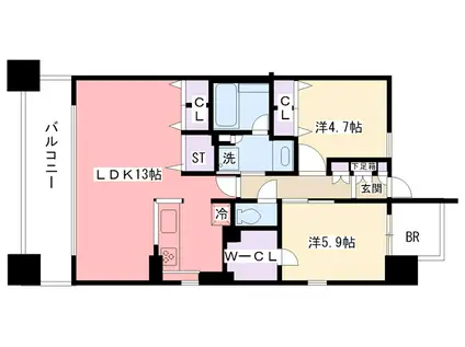 キャッスルプラザ西宮(2LDK/2階)の間取り写真