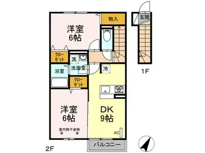 リバークレスト II(2DK/2階)の間取り写真