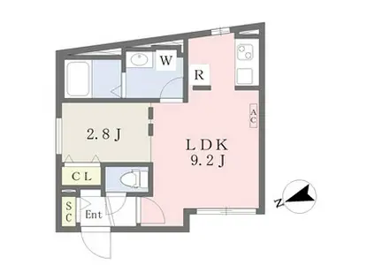 QUADOR鶴舞(1LDK/2階)の間取り写真