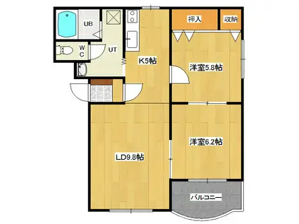 ピュアライフ佐呂間(2LDK/1階)の間取り写真