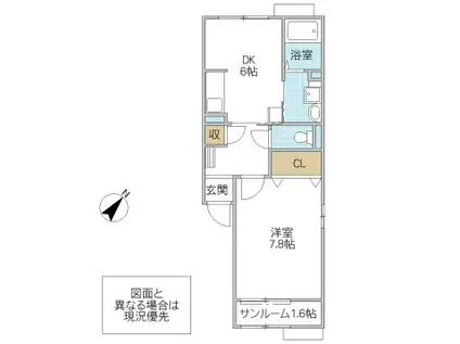 グレイス ロード III(1DK/1階)の間取り写真