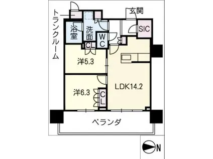 プラウドタワー名古屋錦(2LDK/15階)の間取り写真