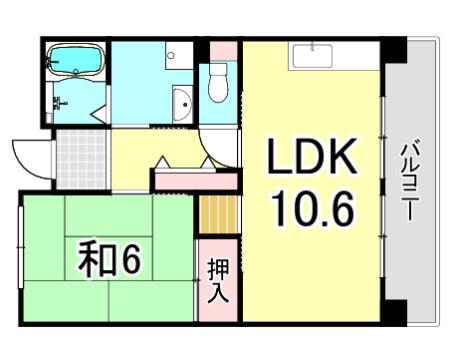 UR浜甲子園なぎさ街 20号棟(1DK/1階)の間取り写真