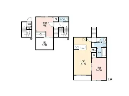 ル・グリ(2SLDK/2階)の間取り写真