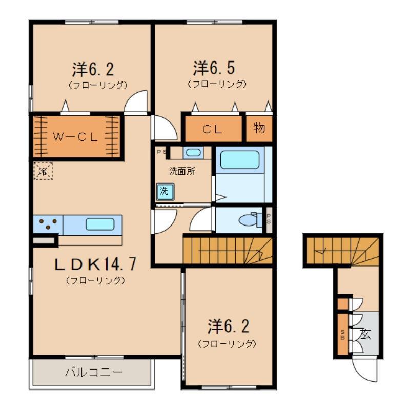 雅 B棟(3LDK/1階)の間取り写真
