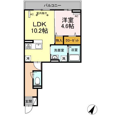 プラティア(1LDK/2階)の間取り写真