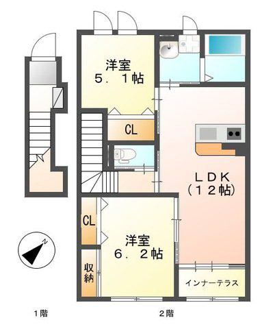 グリーンベル(2LDK/2階)の間取り写真