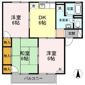 コーポジョイフル(3DK/2階)の間取り写真
