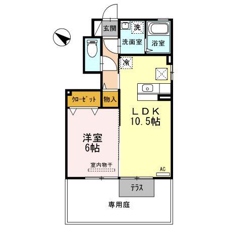 御所アリビオ B棟(1LDK/1階)の間取り写真
