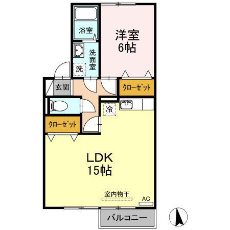 セジュール松縄B棟(1LDK/2階)の間取り写真