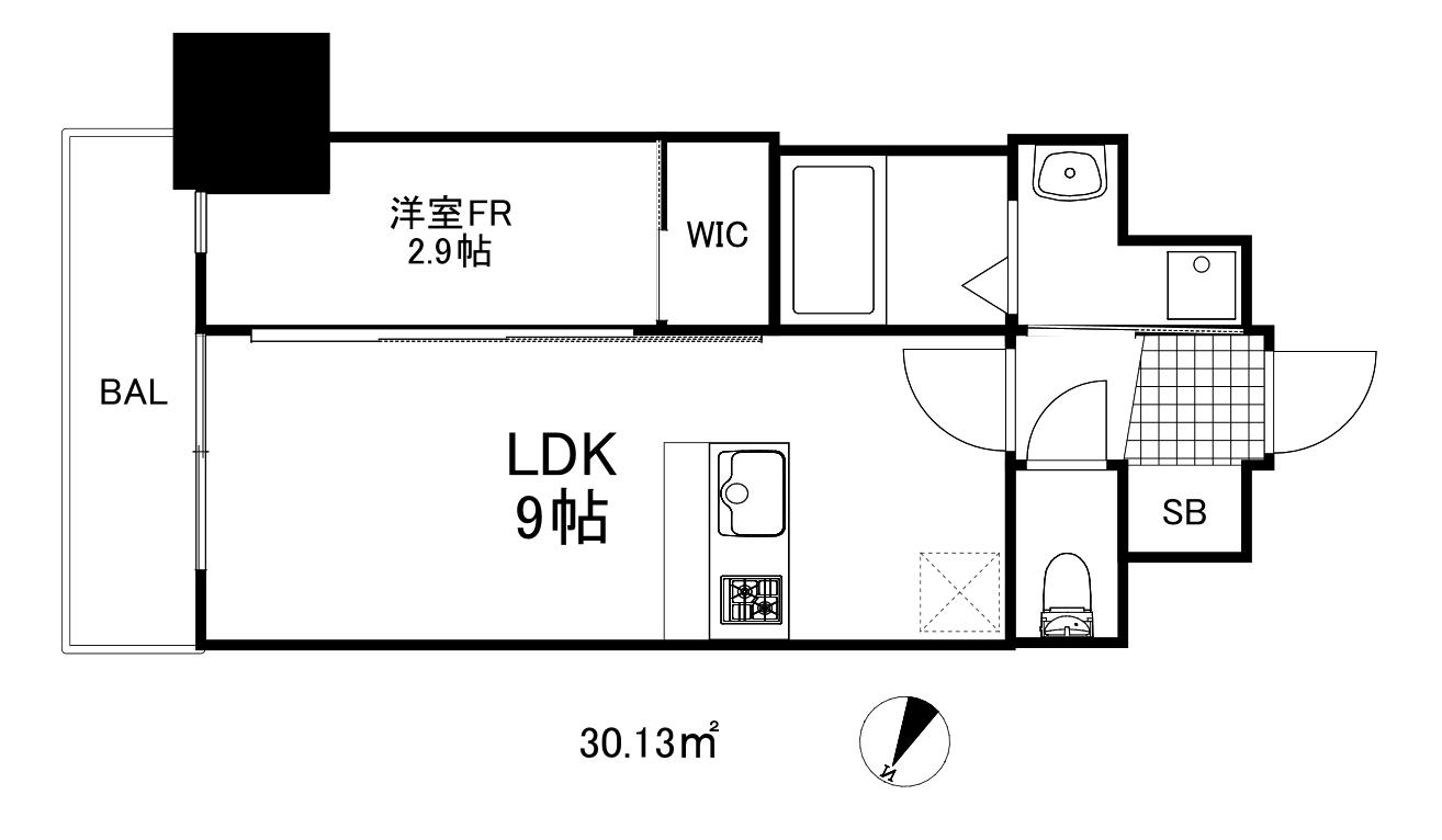 スワンズシティ神戸湊川2(1LDK/13階)の間取り写真