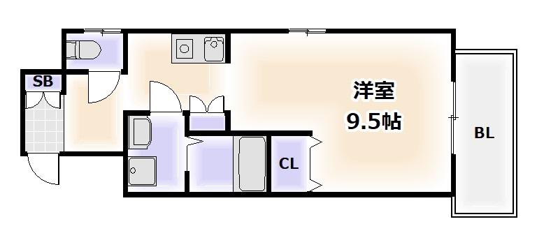 SUN SUN 難波壱番館(1K/4階)の間取り写真