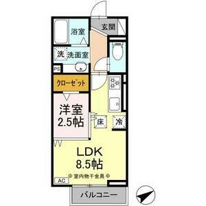 D-CHAMBRE松寺(1LDK/1階)の間取り写真