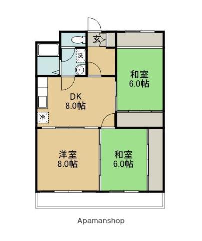 坂本第二マンション(3DK/4階)の間取り写真