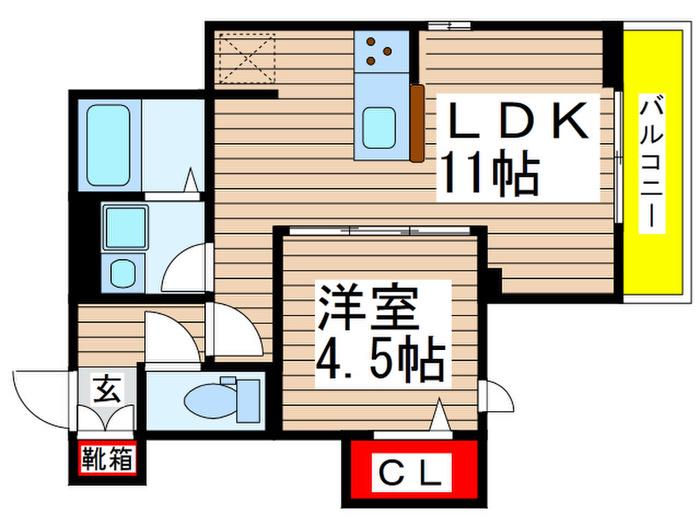 ファビュラス・ジュノム(1LDK/3階)の間取り写真